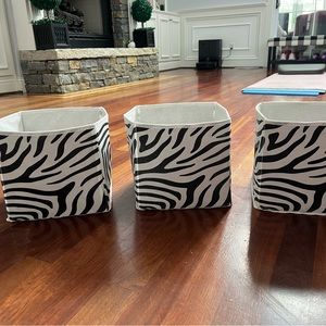 Zebra print fabric storage cubes set of 3 SLIGHTLY DAMAGED but still functional!